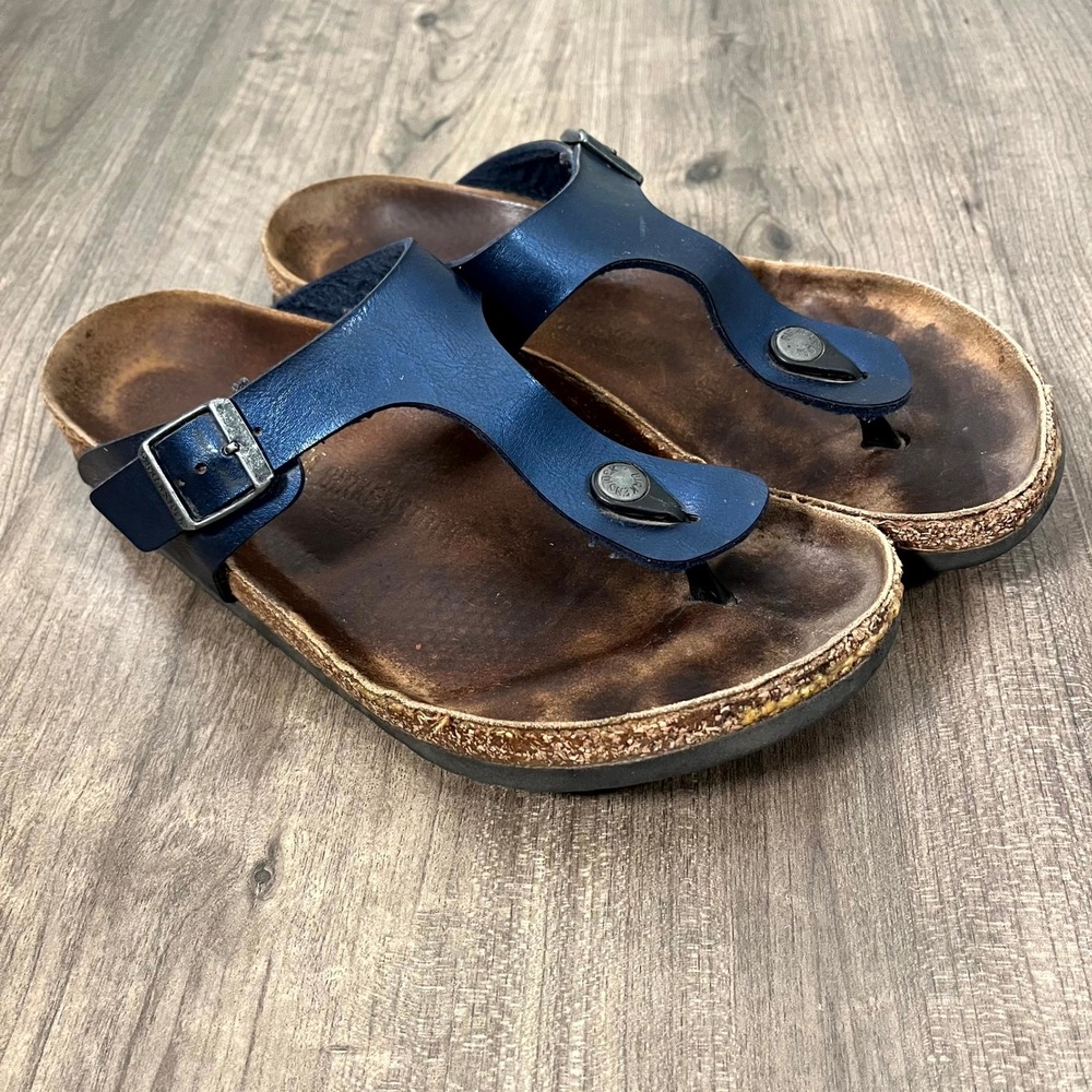 Birkenstock Sandals Gizeh Navy Blue Metallic Thong Buckle Womens 41  US 10-10.5
